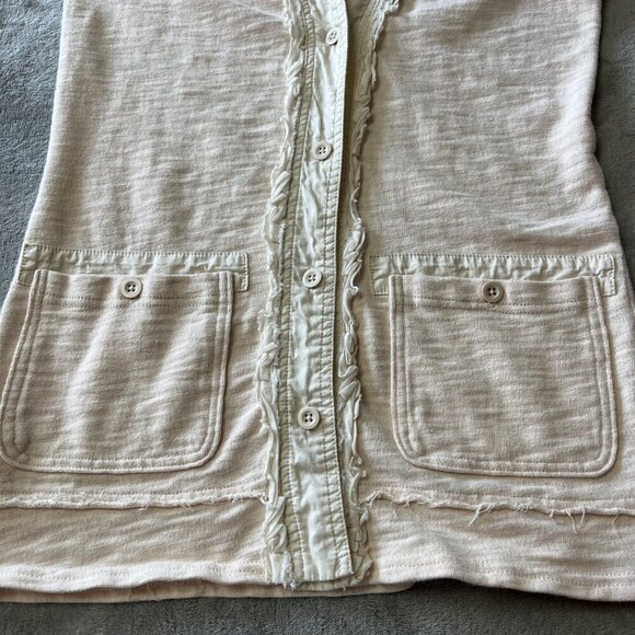 Eddie Bauer Oatmeal Ruffle & Raw Edging Button Down Cardigan Top - Picture 7 of 11